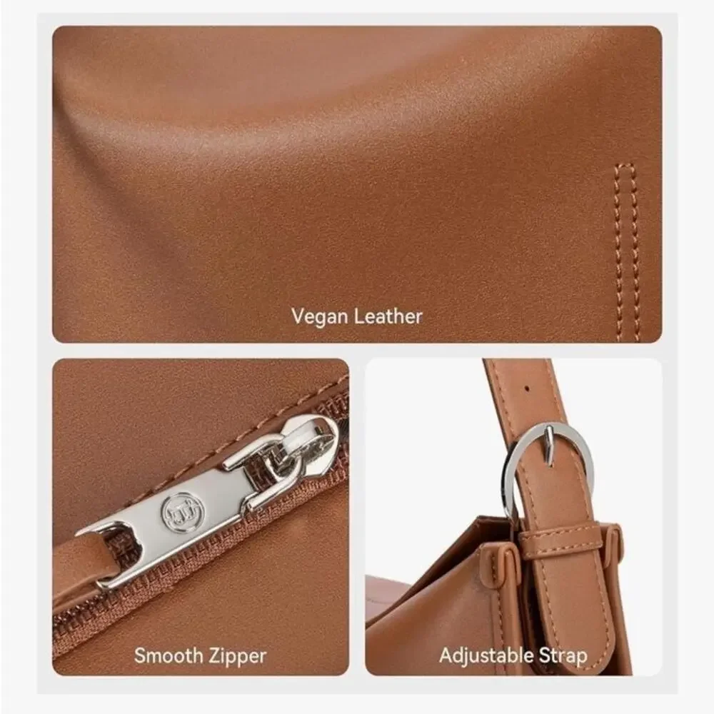 NWOT Elegant Brown Vegan Leather Shoulder Bag